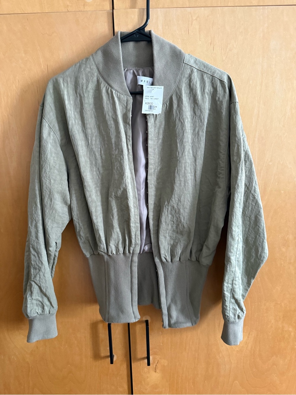 MABLE Sage Green Bomber Jacket with Ribbed Waist